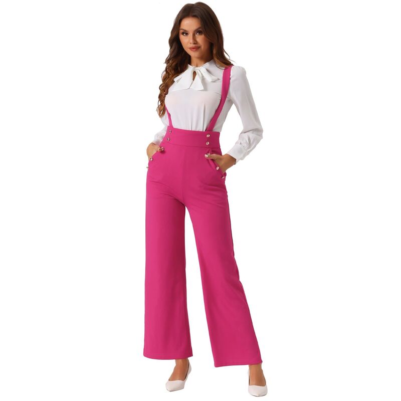 アレグラ ケー レディース トップス ワンピース ワイドレッグ オーバーオール ジャンプスーツ ALLEGRA K Casual Office Overall for Women's Adjustable Straps Wide Leg Suspenders Jumpsuits Hot Pink ピンク｜ReVida 店