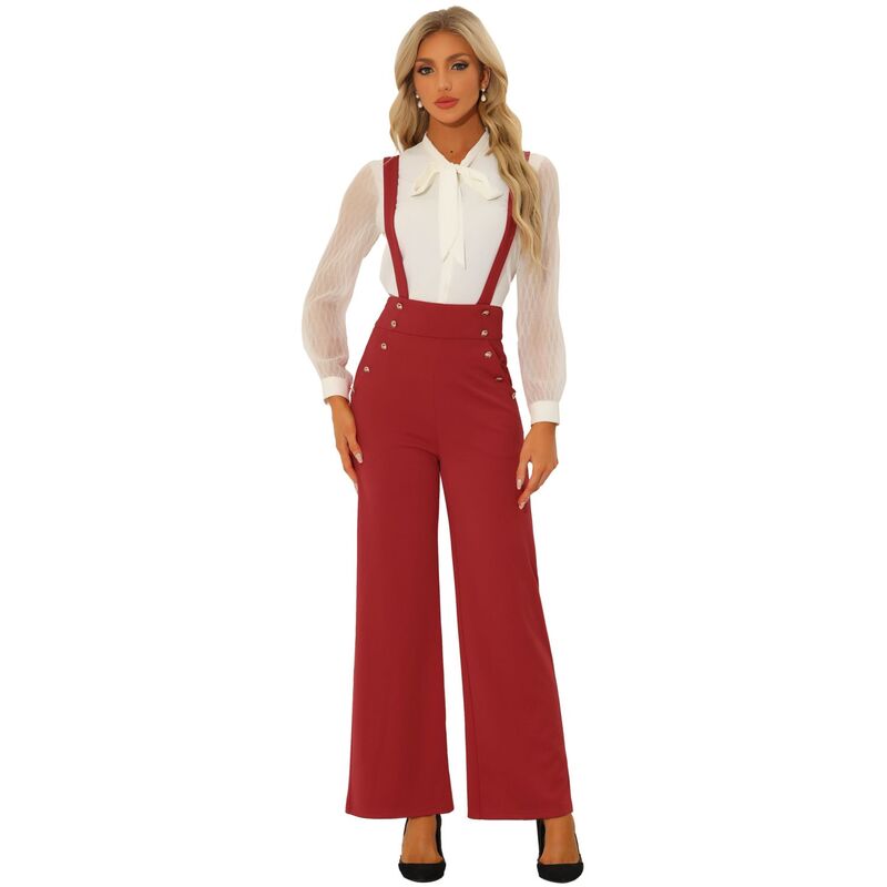 アレグラ ケー レディース トップス ワンピース ワイドレッグ オーバーオール ジャンプスーツ ALLEGRA K Casual Office Overall for Women's Adjustable Straps Wide Leg Suspenders Jumpsuits Red レッド