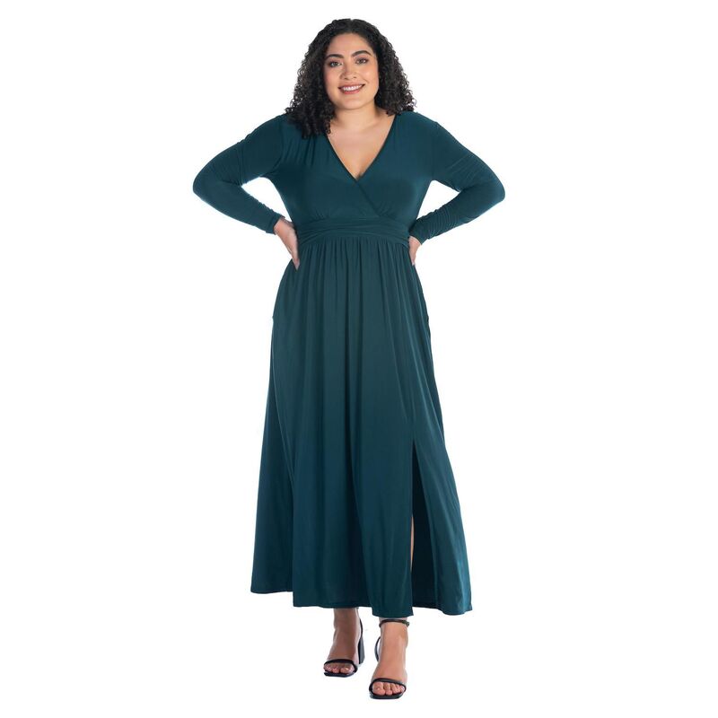 24 セブンコンフォート レディース トップス ワンピース サイドスリット プラスサイズ マキシ Plusize 24Seven Comfort Apparelong Sleeve Side Slit Maxi Dress Hunter