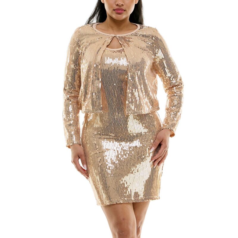 ニナレオナルド レディース トップス ワンピースパンコール Women\u0027s Nina Leonard Sequin Sheath Dress \u0026 Sequin Bolero Set Champagne 三鞭酒 ワンピース-レディースファッション