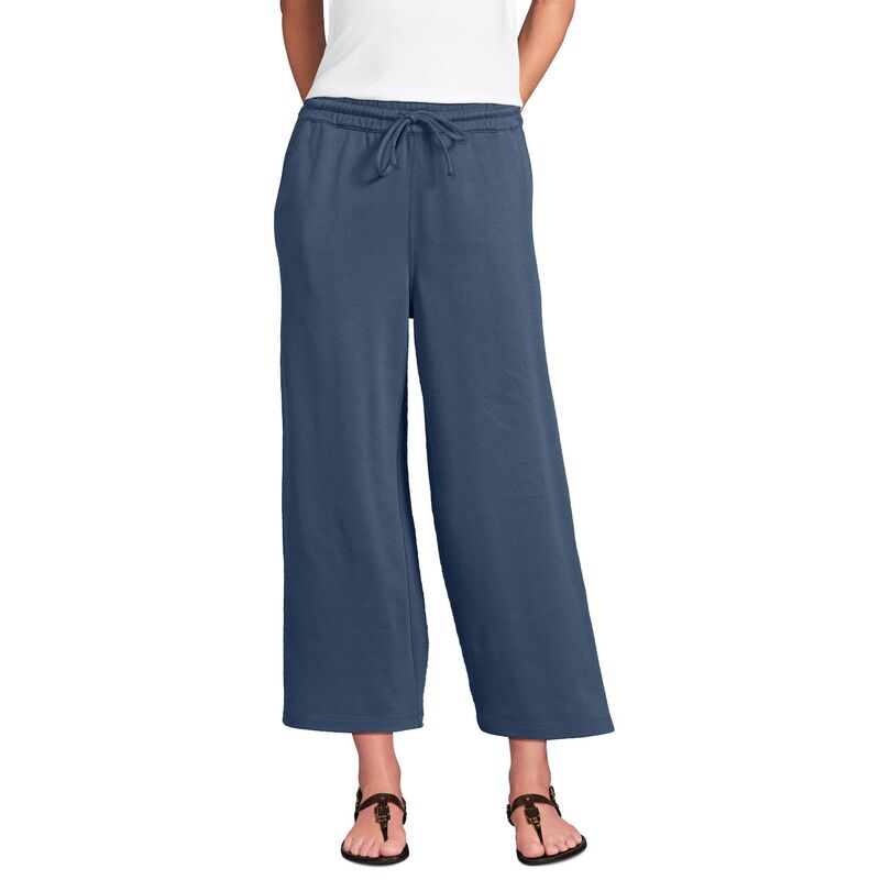 ランズエンド レディース ボトムス カジュアルパンツ ワイドレッグ ニット Women's Lands' End Sport Knit Pull-On Wide Leg Cropants Nightfall Blue ブルー
