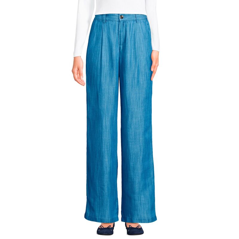 ランズエンド レディース ボトムス カジュアルパンツ ワイドレッグ プチ プリーツ Petite Lands' End High Riselastic Back Pleated Wide Leg Pantsoft Indigo インディゴ
