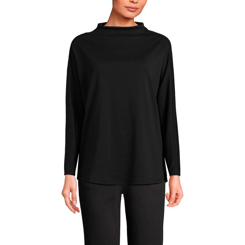 ランズ挙げ句の果て レディース トップス プルオーバー 編み物 長袖 Women\u0027s Lands\u0027 End Long-Sleeve Sport Knit Funnel-Neck Top Black 黒いこと