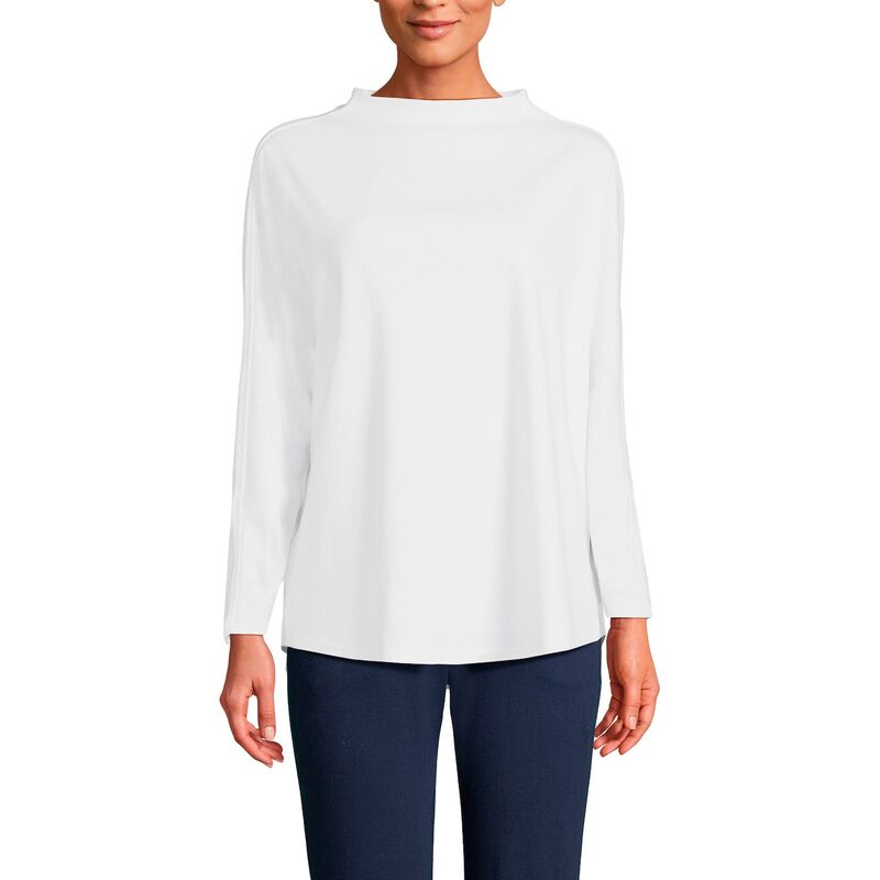 ランズ挙げ句の果て レディース トップス プルオーバー 編み物 長袖 Women\u0027s Lands\u0027 End Long-Sleeve Sport Knit Funnel-Neck Top White 白いこと