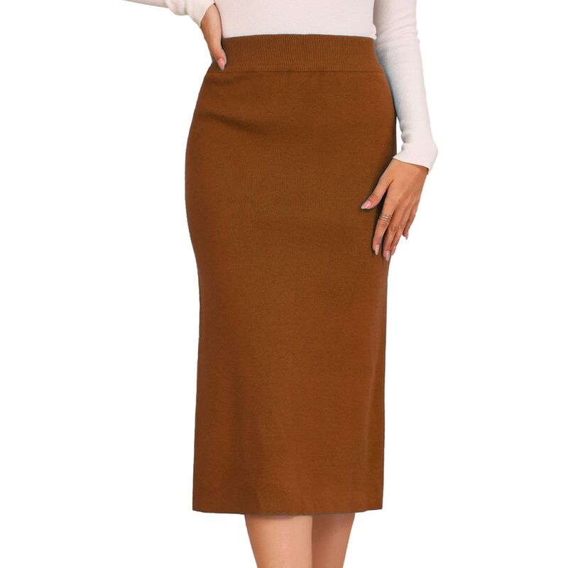 アレグラ ケー レディース ボトムスカート ハイウエスト ミディ セーター ALLEGRA K Women'straight Skirt High Waist Midi Sweater Pencil Skirt Caramel｜ReVida 店