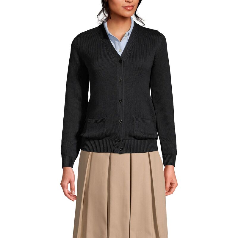 ランズエンド レディース アウター ニット・セーター Vネック カーディガン Women's Lands' End School Uniform Button Front V-Neck Cardigan Sweater Black ブラック