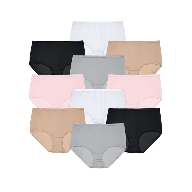 コンフォート チョイス レディース アンダーウェア パンツ プラスサイズ ナイロン Comfort Choice Plusize Full Coverage Nylon Brief 10-Pack Basic Pack