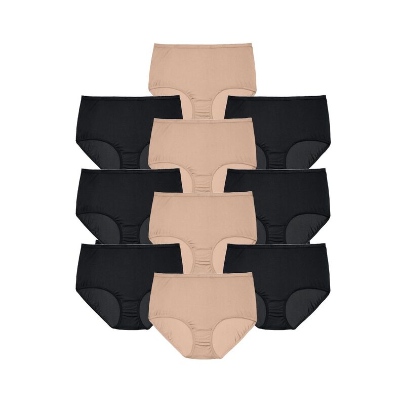 コンフォート チョイス レディース アンダーウェア パンツ プラスサイズ ナイロン Comfort Choice Plusize Full Coverage Nylon Brief 10-Pack Beige Black Pack ブラック