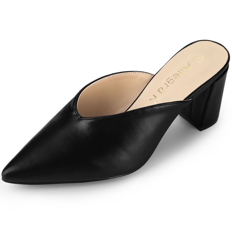 アレグラ ケー レディース シューズ サンダル ヒール ALLEGRA K Women's Pointed Toe Chunky Heelslides Mules Black ブラック