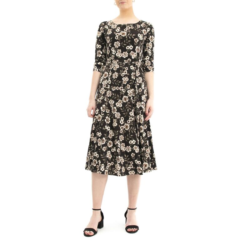 ニナレオナルド レディース トップス ワンピース プリント ミディ Women's Nina Leonard Belted 3/4 Sleeve Print Midi Dress Brown White Floral ホワイト|ReVida 店