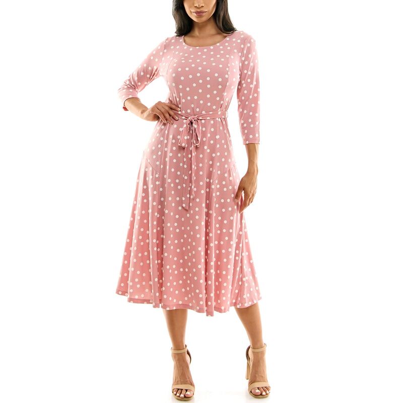 ニナレオナルド レディース トップス ワンピース プリント ミディ Women's Nina Leonard Belted 3/4 Sleeve Print Midi Dress Dusty Rose｜ReVida 店