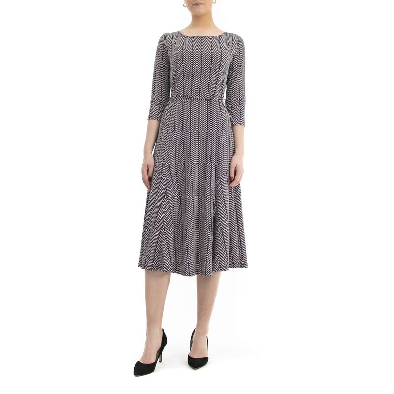 ニナレオナルド レディース トップス ワンピース プリント ミディ Women's Nina Leonard Belted 3/4 Sleeve Print Midi Dress Eggplant Dots|ReVida 店