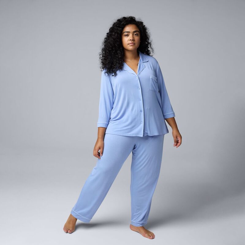 ヴェラウォン レディース アンダーウェア ナイトウェア プラスサイズ Plusize Women'simply Vera Wang Basic Luxury Notch Pajama Set Blue Mist ブルー