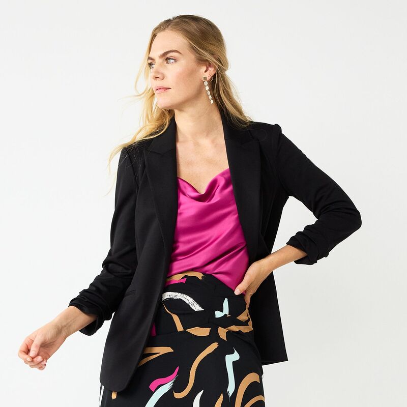 ナインウェスト レディース アウター 上衣・上衣 スポーツジャケット 編み物 Women\u0027s Nine West Knit Open-Front Blazer Mineral Black 黒いこと