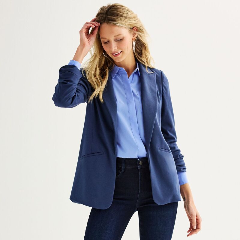 ナインウェスト レディース アウター 上衣・上衣 スポーツジャケット 編み物 Women\u0027s Nine West Knit Open-Front Blazeresolute Blue 青み
