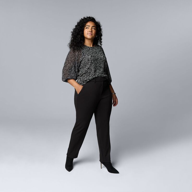 ヴェラウォン レディース ボトムス カジュアルパンツ プラスサイズ Plusize Simply Vera Wang High-Rise Slim Straightrouser Pants Black ブラック｜ReVida 店