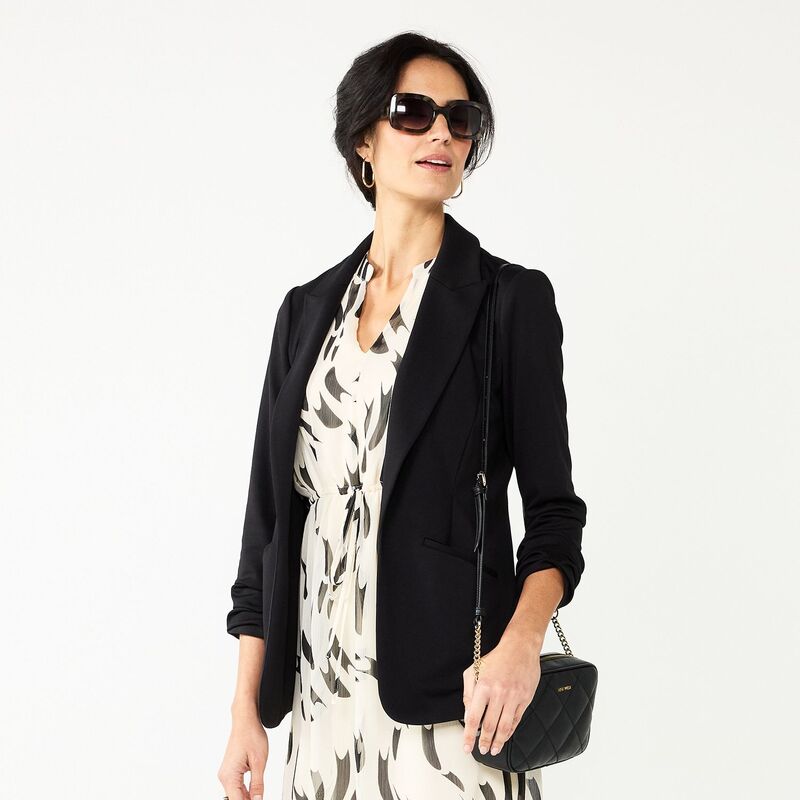 ナインウェスト レディース アウター 上衣・上衣 プチ スポーツジャケット Petite Nine West Closureless Blazer Mineral Black 黒いこと