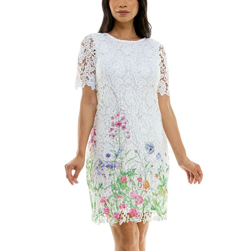 ニナレオナルド レディース トップス ワンピース フラワー柄 プリント ミニ レース フラワー Women's Nina Leonard Floral Print Lace Trimmed Short Sleeve Mini Dress White Multi ホワイト