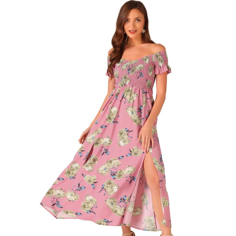 アレグラ ケー レディース トップス 衣装 御花柄 midi 御花 ALLEGRA K Floral Dresses For Women\u0027s Off Shoulder Midi Beach Summer Dress Pink サクラ色