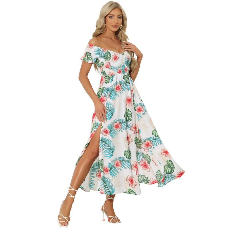 アレグラ ケー レディース トップス 衣装 御花柄 midi 御花 ALLEGRA K Floral Dresses For Women\u0027s Off Shoulder Midi Beach Summer Dress White 白いこと
