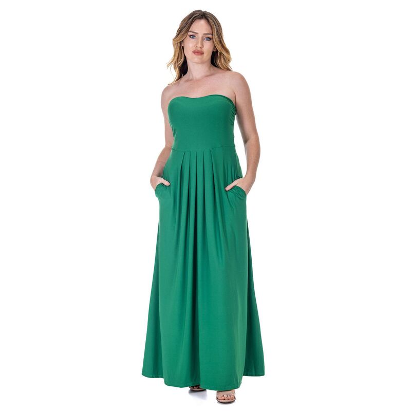 24 セブンコンフォート レディース トップス ワンピース A ライン プリーツ ストラップレス マキシ Women's 24Seven Comfort Apparel Pleated A Line Strapless Maxi Dress With Pockets Green グリーン｜ReVida 店