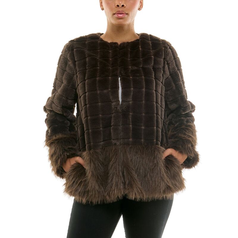ニナレオナルド レディース アウター ニット・セーター Women's Nina Leonard Mixed Stripe Faux Fur Bolero Chocolate Brown ブラウン