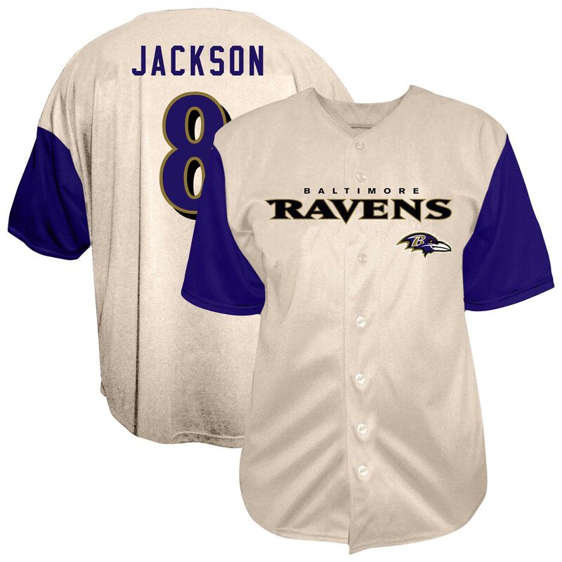 ファナティクス メンズ トップス Tシャツ トール Men's Fanatics Lamar Jackson Cream Baltimore Ravens Big & Tall Baseball Button-Up Shirt Rav Beige ベージュ