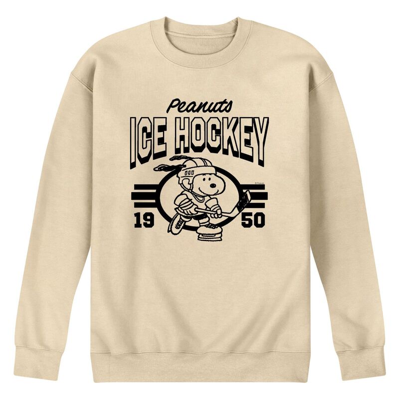 アニメ文字記号 メンズ トップス ティーシャツ 流汗 フリース Licensed Character Men\u0027s Peanuts Ice Hockey Collegiate Fleece Sweatshirt Cream 皮膚軟化剤 トップス-Tシャツ・カットソー