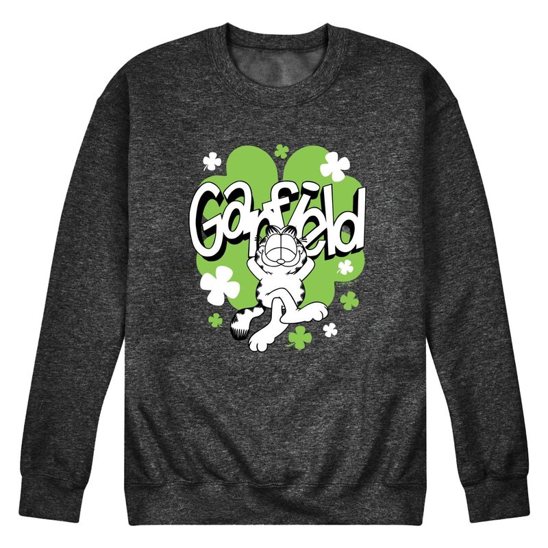 アニメ文字記号 メンズ トップス ティーシャツ 流汗 フリース Licensed Character Men\u0027s Garfield Clovers Fleece Sweatshirt Heather Charcoal 暗灰色 Tシャツ・カットソー-メンズファッション
