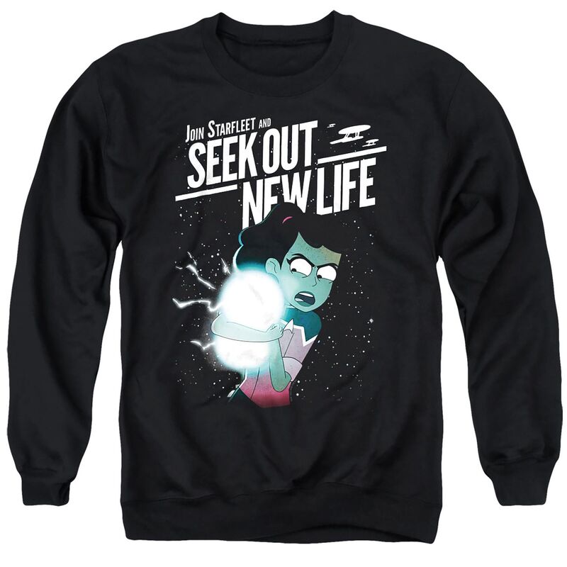 アニメ文字記号 メンズ トップス ティーシャツ 流汗 グラフィック Licensed Character Men\u0027star Trek Seek Out New Life Graphic Sweatshirt Black 黒いこと Tシャツ・カットソー-メンズファッション-トップス