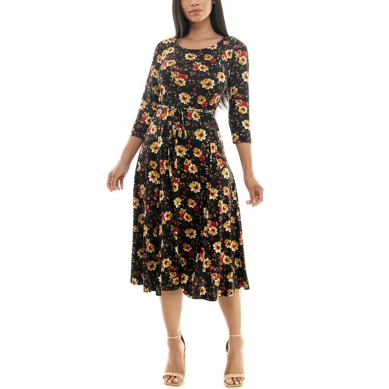 ニナレオナルド レディース トップス ワンピース プリント パッチワーク ミディ Women's Nina Leonard Patchwork-Print Midi Dress Black Rust Gold ブラック