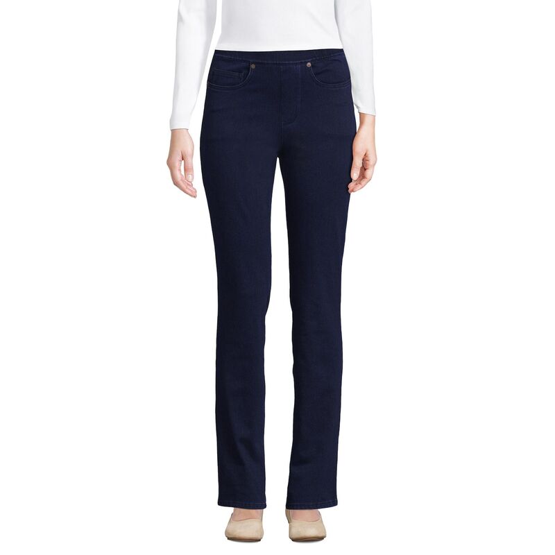 ランズエンド レディース ボトムス デニムパンツ プチ ジーンズ Petite Lands' End Starfish Mid-Rise Pull-On Straight Jeans Dark Indigo インディゴ