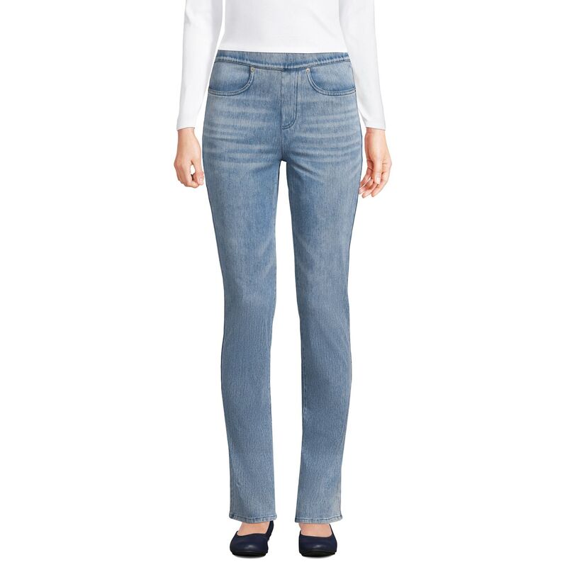 ランズエンド レディース ボトムス デニムパンツ プチ ジーンズ Petite Lands' End Starfish Mid-Rise Pull-On Straight Jeans Light Brook|ReVida 店