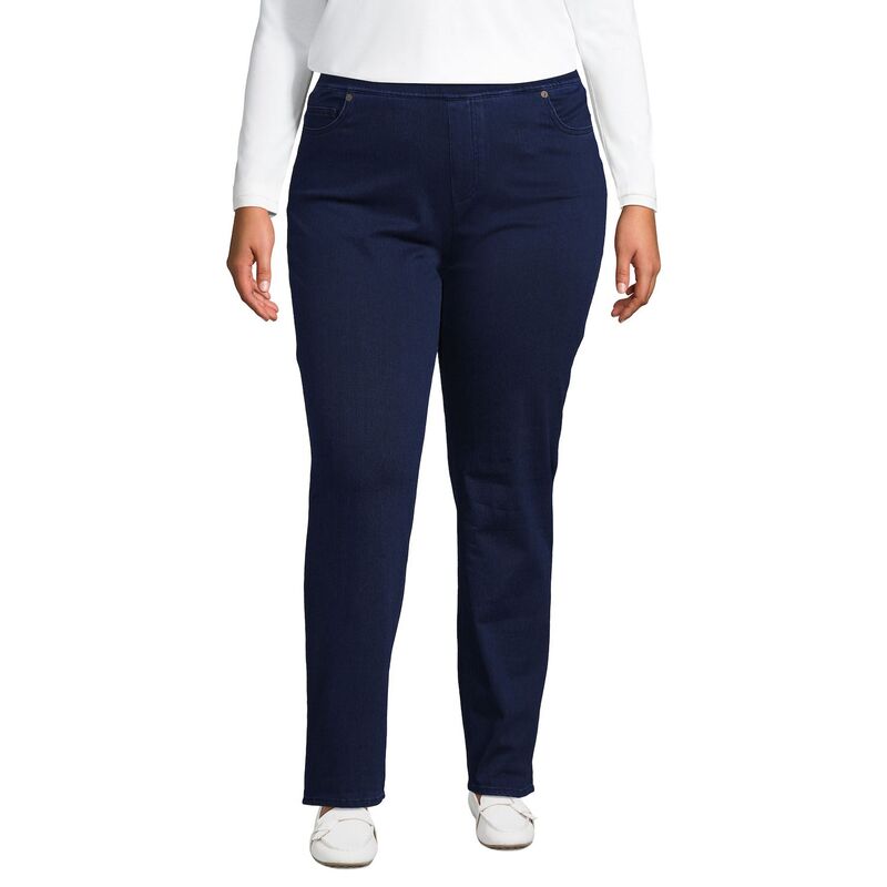 ランズエンド レディース ボトムス デニムパンツ プラスサイズ ニット ジーンズ Plusize Lands' End Starfish Mid-Rise Pull-On Knit Straight-Leg Jeans Dark Indigo インディゴ｜ReVida 店