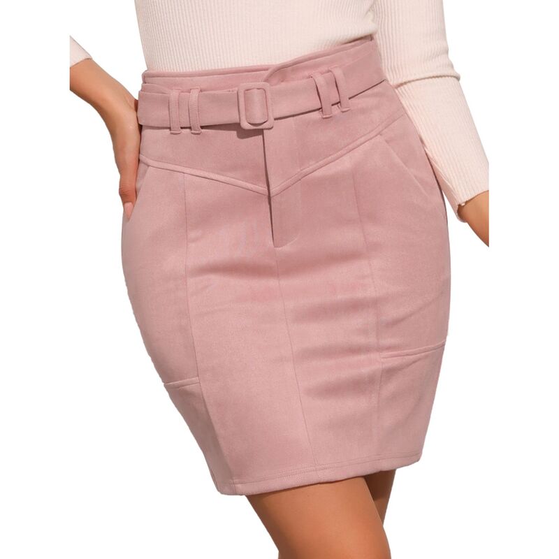 アレグラ ケー レディース ボトムスカート A ライン ハイウエスト ミニ スエード ALLEGRA K Faux Suede Skirt for Women's Casual High Waist Belted A-Line Mini Skirts Pink ピンク