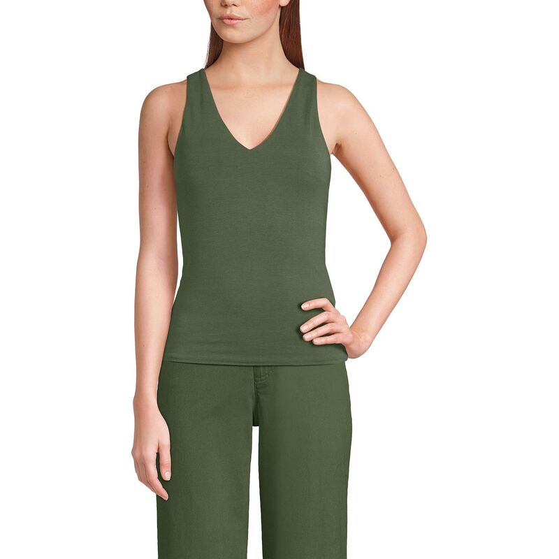 ランズエンド レディース トップス Tシャツ Vネック Women's Lands' End Fitted V-Neck Tank Top Estate Green グリーン｜ReVida 店