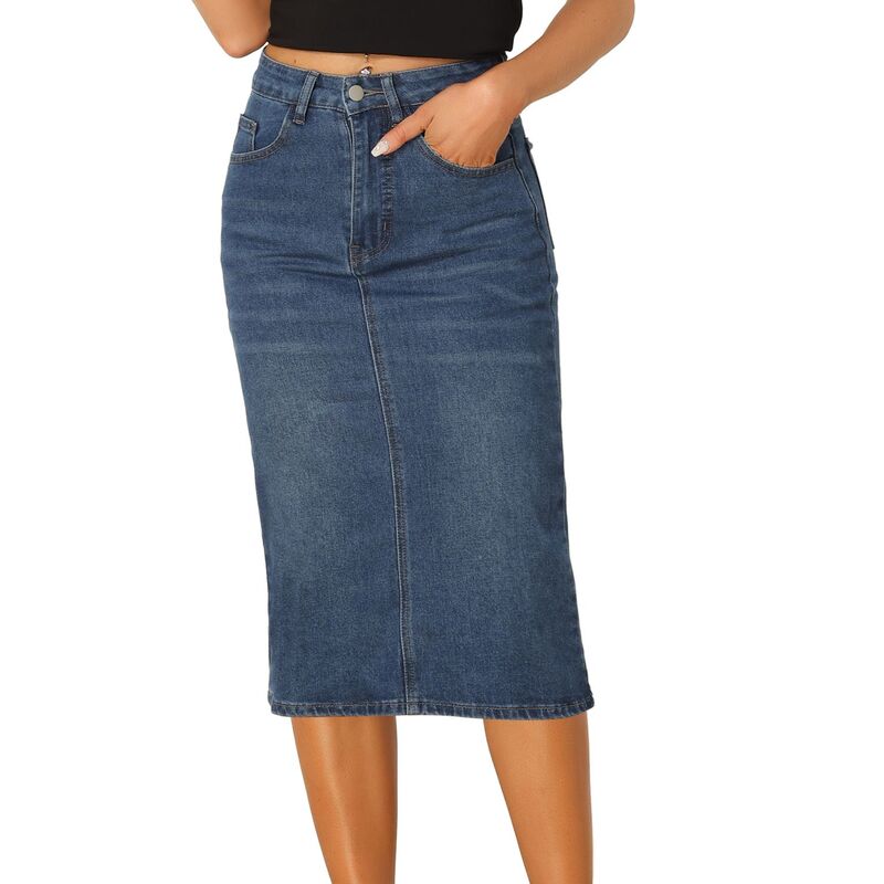 アレグラ ケー レディース ボトムスカート ハイウエスト ミディ デニム ALLEGRA K Casual Denim Skirt for Women High Waistretchy Midi Jean Skirts Blue ブルー