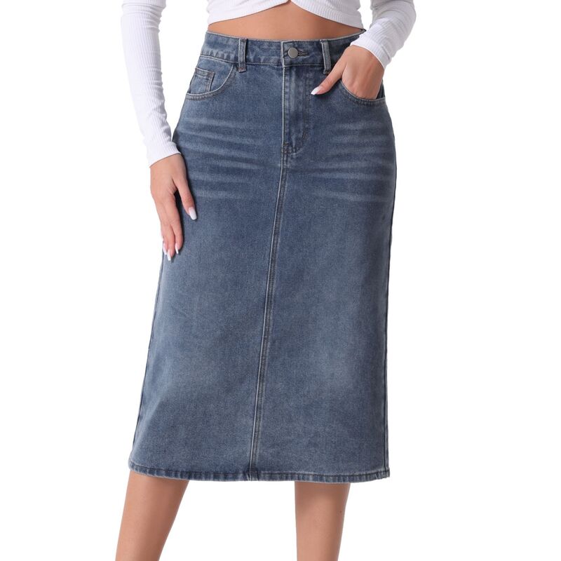 アレグラ ケー レディース ボトムスカート ハイウエスト ミディ デニム ALLEGRA K Casual Denim Skirt for Women High Waistretchy Midi Jean Skirts Grey Blue グレー 10,636円