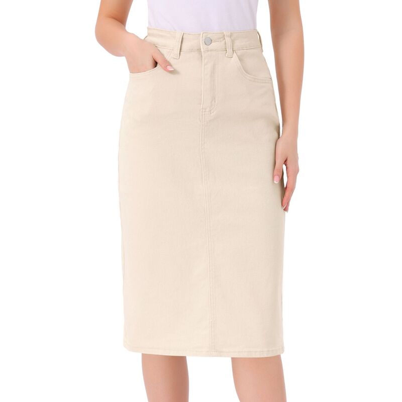 アレグラ ケー レディース ボトムスカート ハイウエスト ミディ デニム ALLEGRA K Casual Denim Skirt for Women High Waistretchy Midi Jean Skirts Light Apricot アプリコット