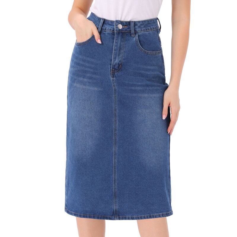 アレグラ ケー レディース ボトムスカート ハイウエスト ミディ デニム ALLEGRA K Casual Denim Skirt for Women High Waistretchy Midi Jean Skirtsky Blue ブルー