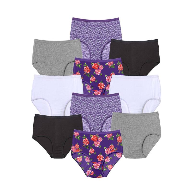 コンフォート チョイス レディース アンダーウェア パンツ プラスサイズ コットン Comfort Choice Plusize Full Coverage Cotton Brief 10-Pack Chevron Floral Pack