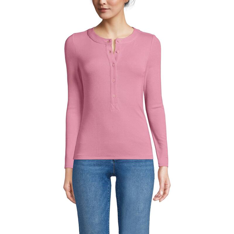 ランズエンド レディース トップス Tシャツ Women's Lands' Endrapey Rib Long Sleeve Henley Soft English Rose|ReVida 店