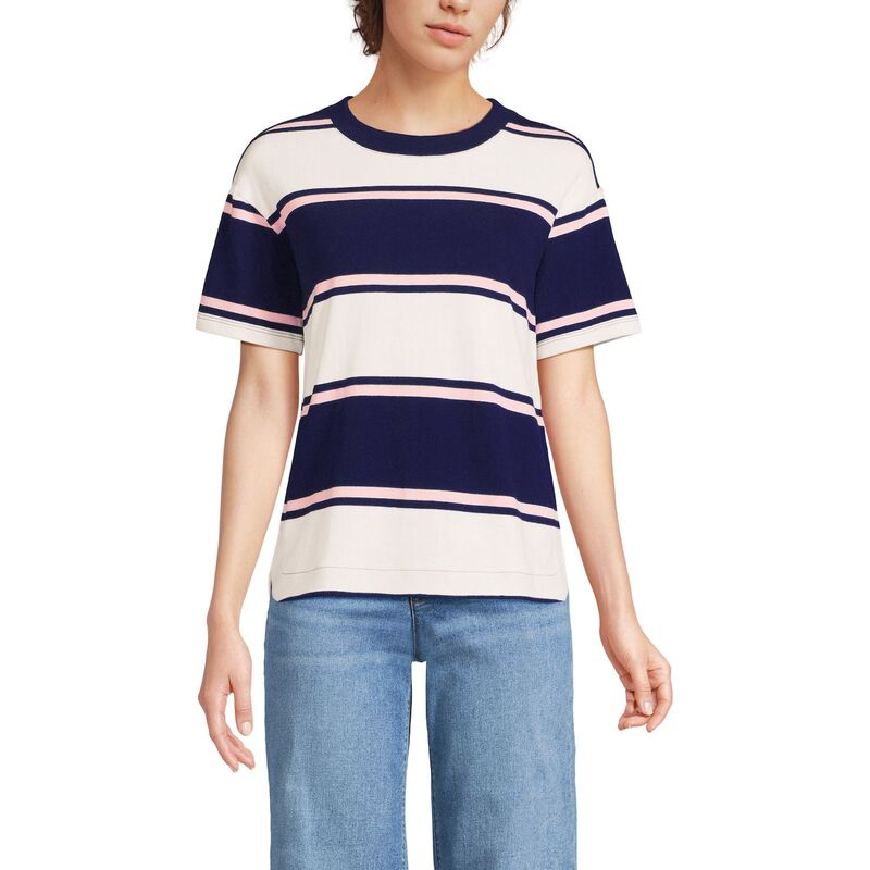 ランズエンド レディース トップス Tシャツ プチ Petite Lands' End Short Sleeve Mariner T-Shirt Sea Navy Stripe ネイビー 12,586円