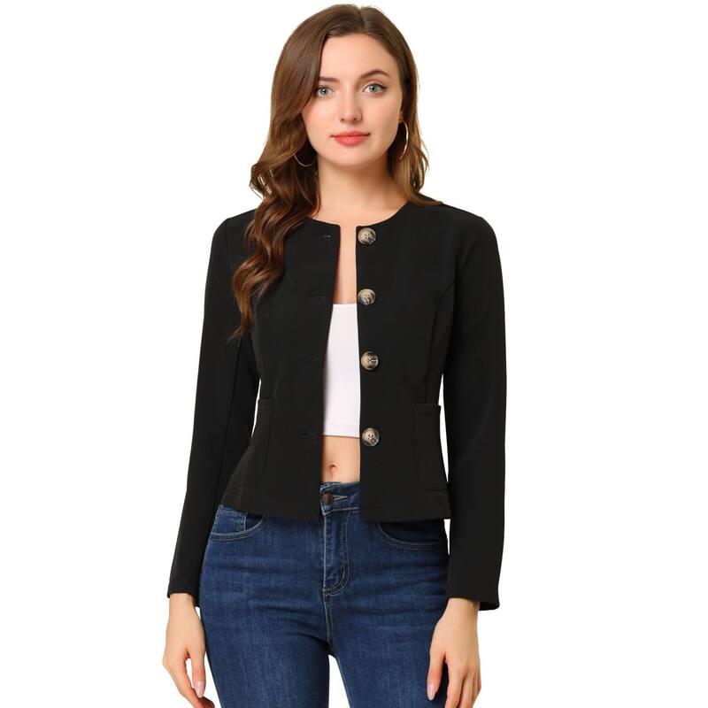 アレグラ ケー レディース アウター ジャケット・ブルゾン ヴィンテージ ALLEGRA K Women's Fall Vintage Lightweight Short Button Jacket with Pockets Black ブラック
