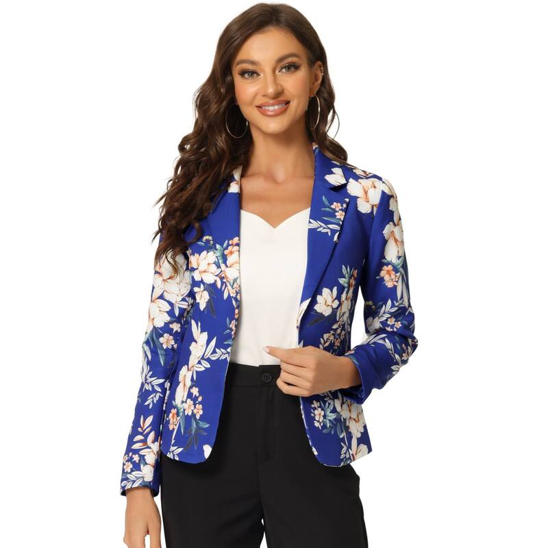 アレグラ ケー レディース アウター 上衣・上衣 スポーツジャケット ALLEGRA K Women\u0027s Allover Long Sleeve Notched Lapel Open Front Blazeroyal Blue Floral 青色 コート・ジャケット-レディースファッション
