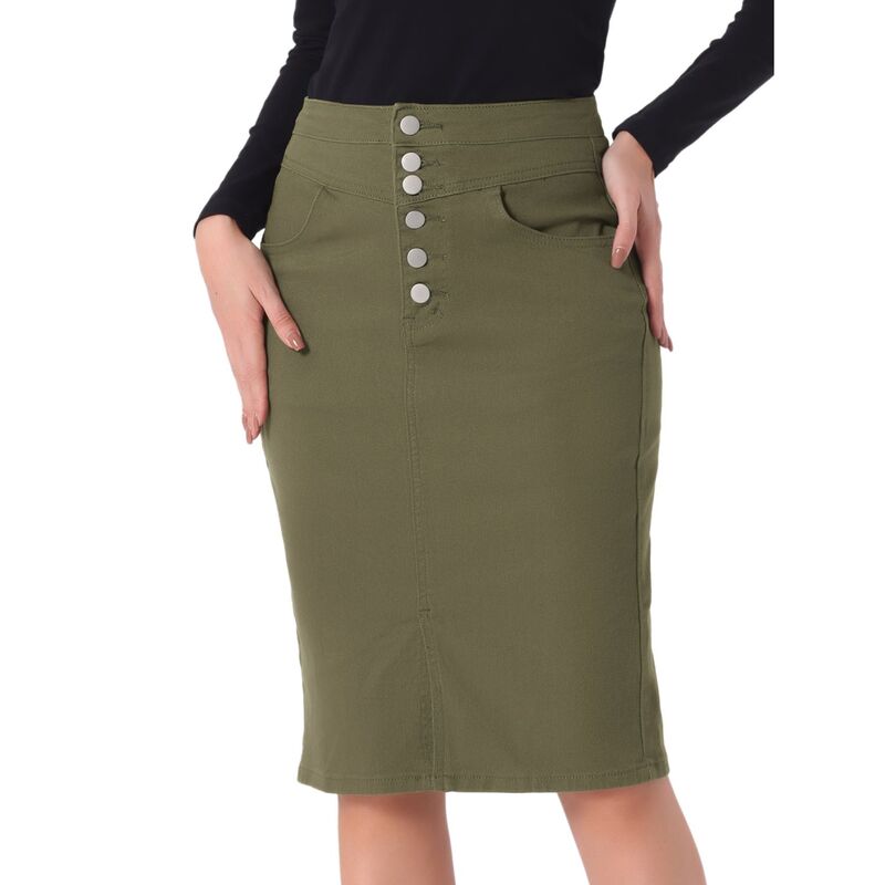 アレグラ ケー レディース ボトムスカート A ライン ハイウエスト フロントスリット デニム ALLEGRA K Women's Casual Jean Skirt High Waist Front Slit Stretch A-line Denim Skirts Army Green グリーン