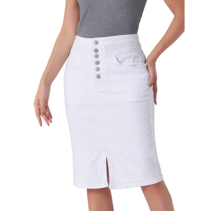 アレグラ ケー レディース ボトムスカート A ライン ハイウエスト フロントスリット デニム ALLEGRA K Women's Casual Jean Skirt High Waist Front Slit Stretch A-line Denim Skirts White ホワイト 11,235円
