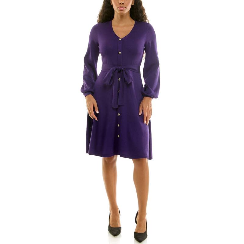 ニナレオナルド レディース トップス ワンピース バルーンスリーブ ミディ セーター Women's Nina Leonard Balloon Sleeve Midi Sweater Dress Violet Indigo インディゴ
