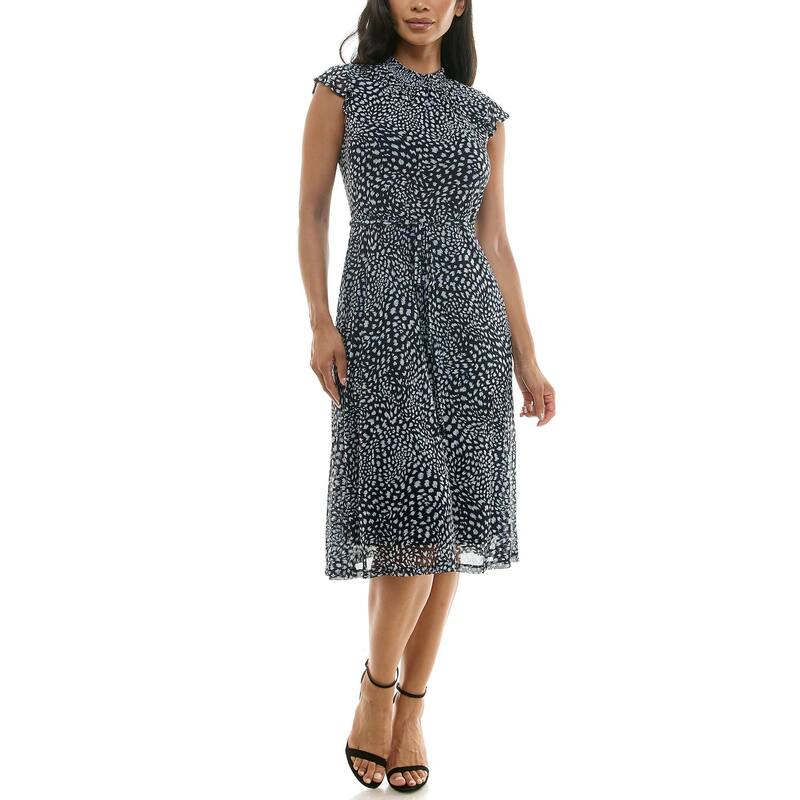 ニナレオナルド レディース トップス ワンピース シフォン メッシュ ミディ シャーリング Women's Nina Leonard Smocked Chiffon Mesh Midi Dress Navy Denim ネイビー