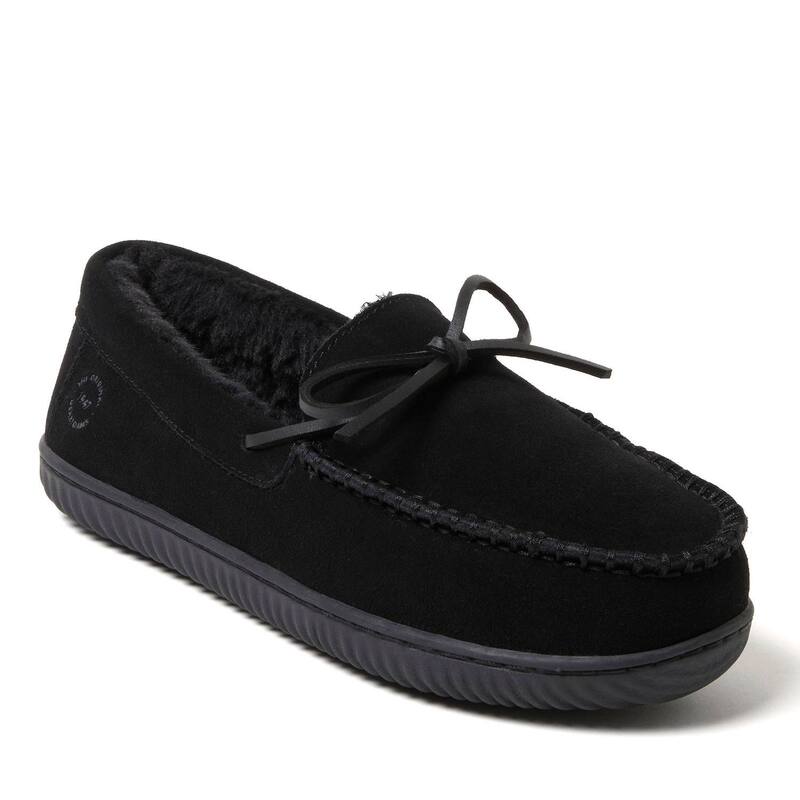 ディアフォームズ メンズ シューズ サンダル スエード Dearfoams Douglas Men'suede Tie Top Moccasin Slippers Black ブラック|ReVida 店
